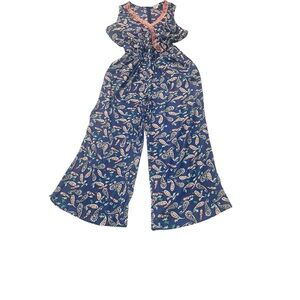 Westport Navy Paisley Sleeveless Wide-Leg Jumpsuit with Coral Trim